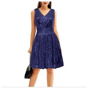 Kate Kasin Sequin Dress Sz 18 NWT Navy Blue Holiday Christmas NYE Wedding Guest